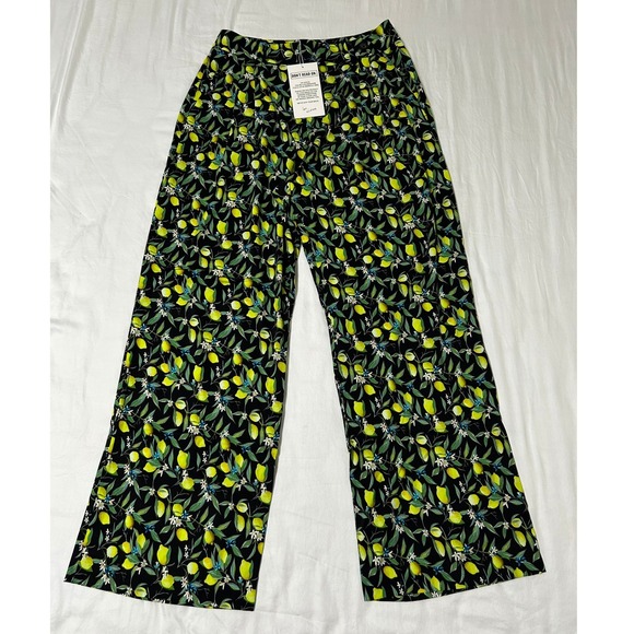 Wildfang Pants - Wildfang Women The Empower Wide Leg Trouser Lemon Print Black Yellow Pants Sz 10